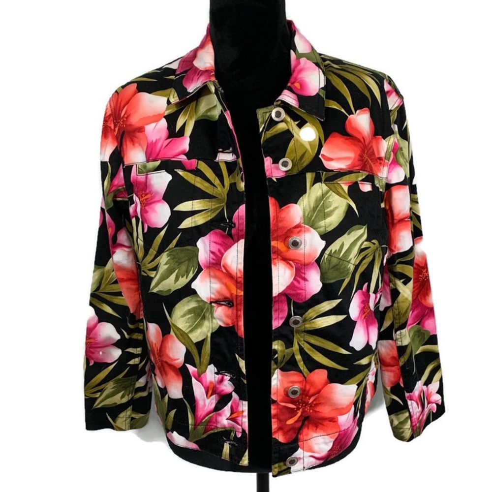 Caribean Joe Tropical Print Jean Jacket